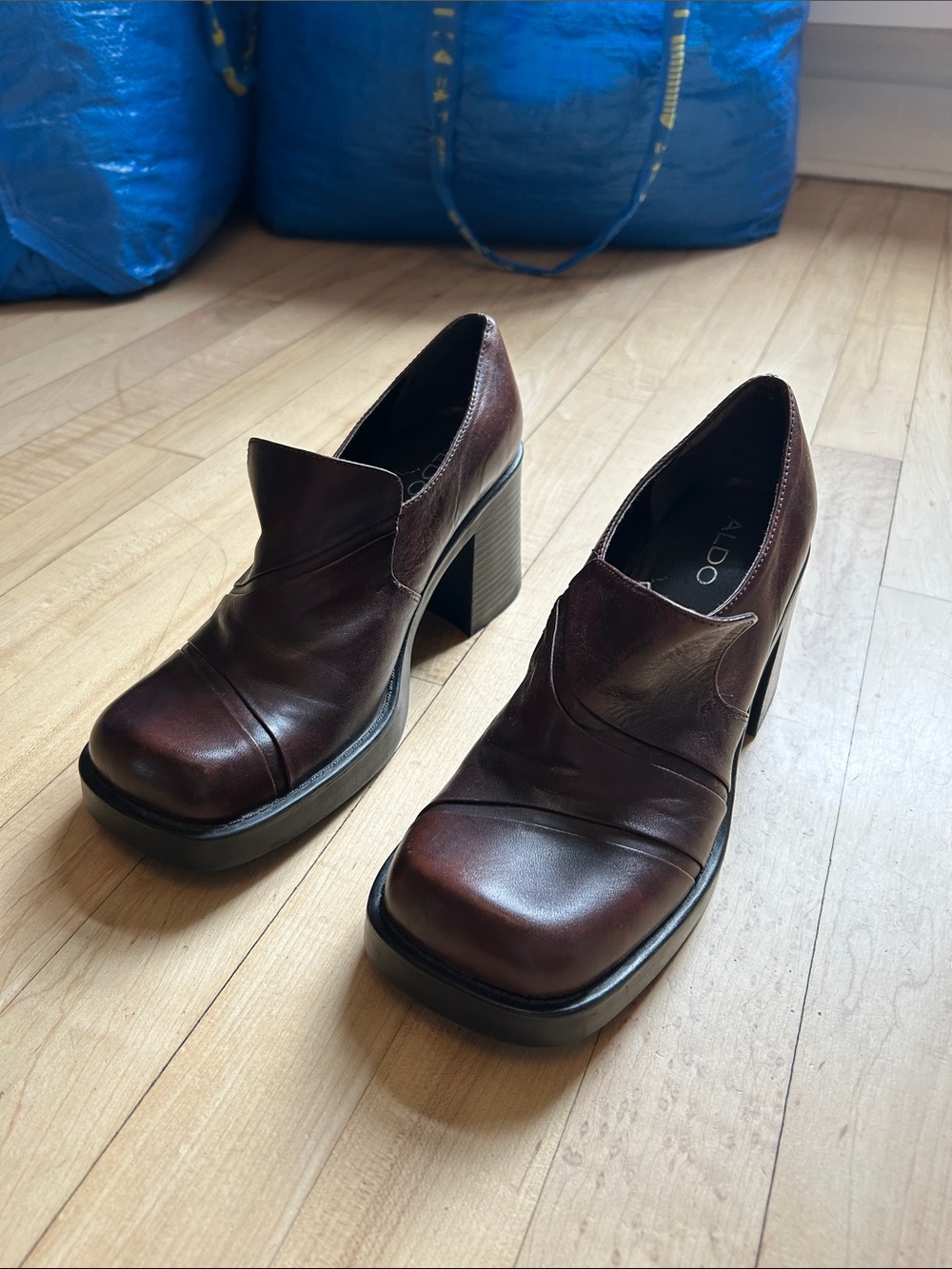 ALDO Brown Leather Block Heel Loafers